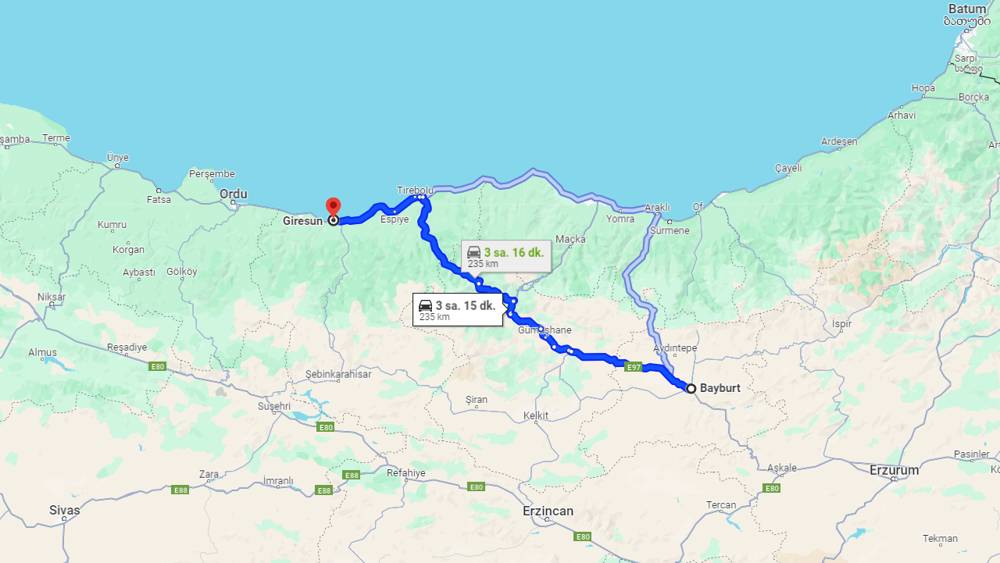 Bayburt Giresun arası kaç km? Giresun Bayburt arası kaç saat?