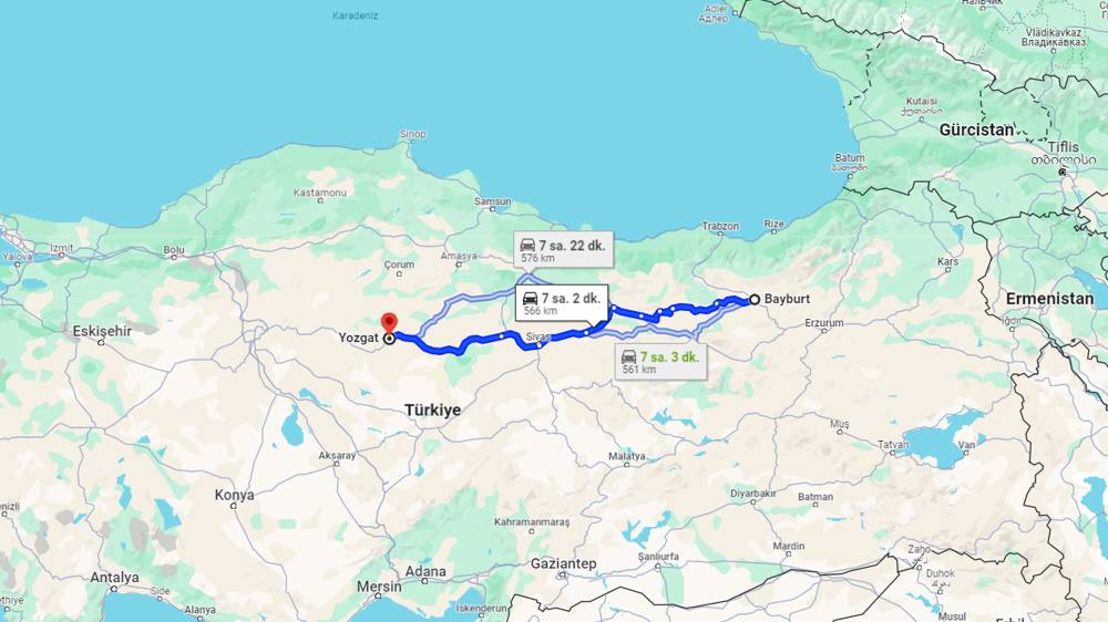 Bayburt Yozgat arası kaç km? Yozgat Bayburt arası kaç saat?