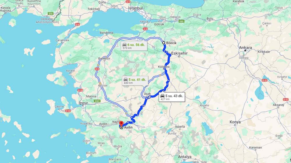 Bilecik Aydın arası kaç km? Aydın Bilecik arası kaç saat?