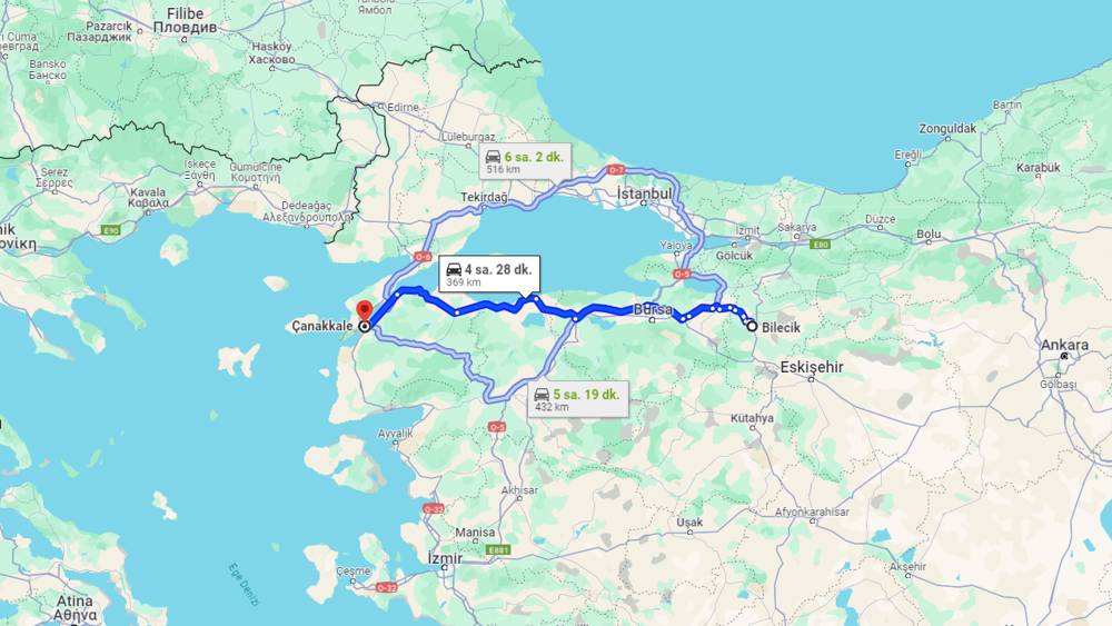 Bilecik Çanakkale arası kaç km? Çanakkale Bilecik arası kaç saat?