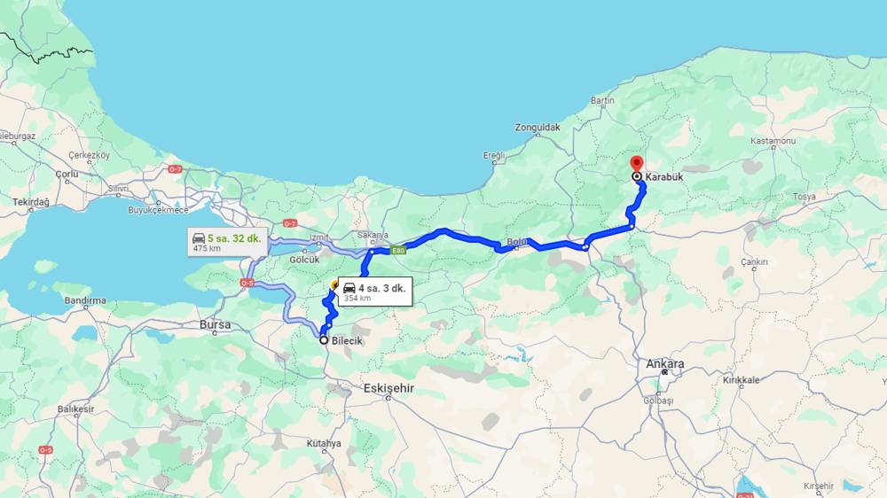 Bilecik Karabük arası kaç km? Karabük Bilecik arası kaç saat?