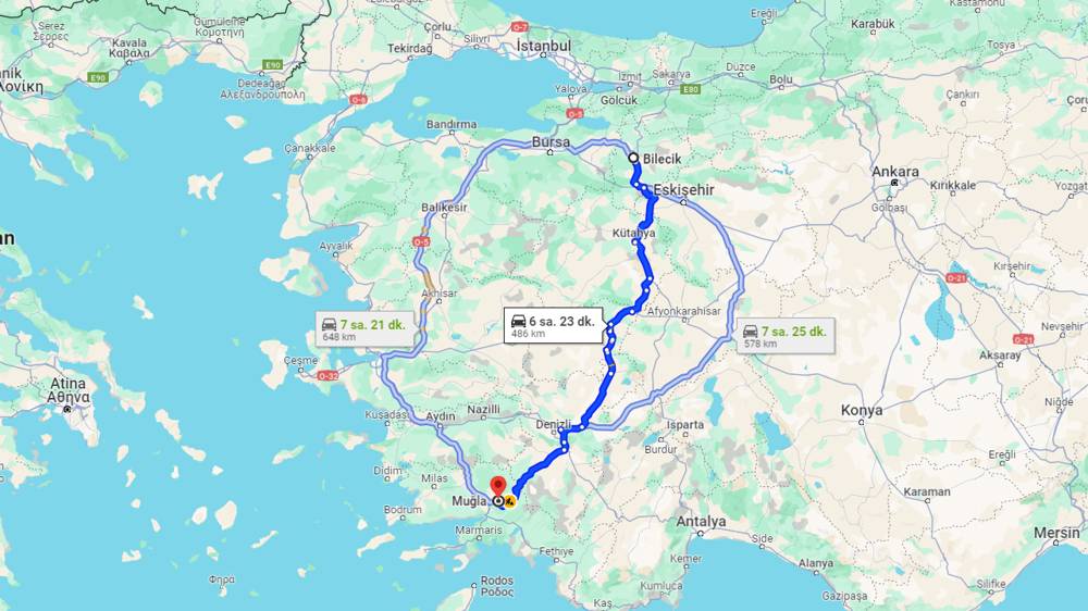Bilecik Muğla arası kaç km? Muğla Bilecik arası kaç saat?