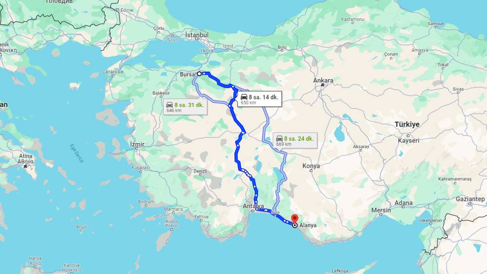 Bursa Alanya arası kaç km? Alanya Bursa arası kaç saat?