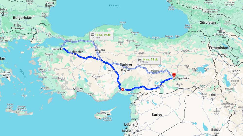 Bursa Diyarbakır arası kaç km? Diyarbakır Bursa arası kaç saat?