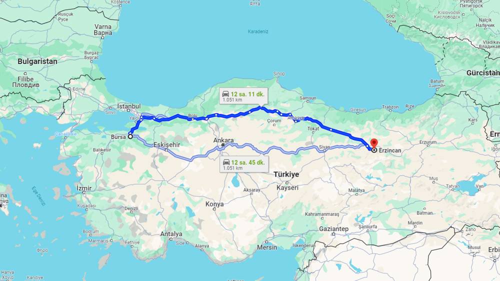 Bursa Erzincan arası kaç km? Erzincan Bursa arası kaç saat?