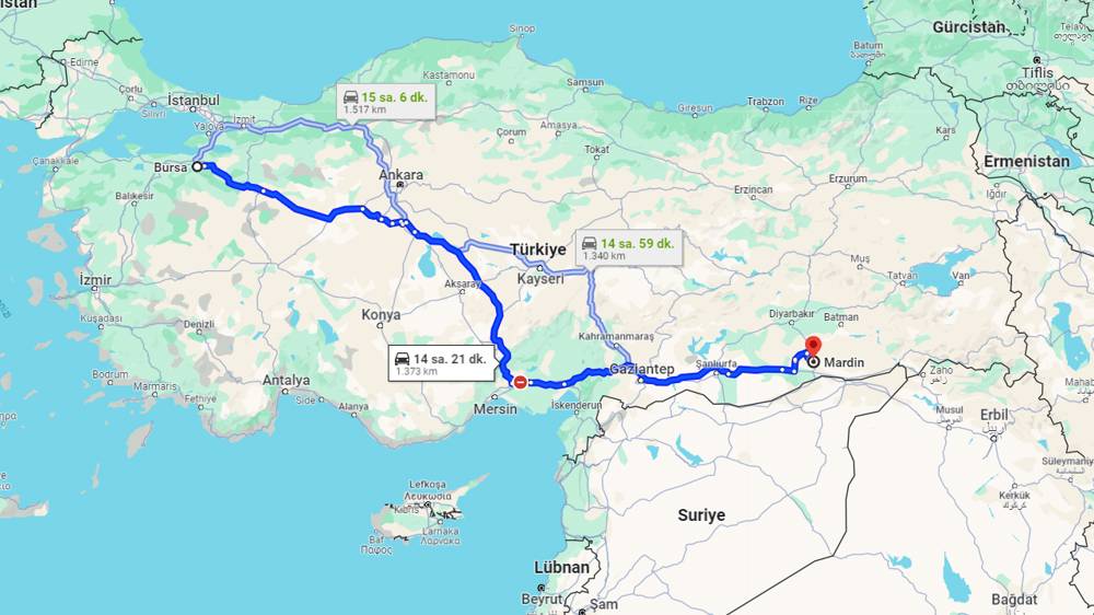 Bursa Mardin arası kaç km? Mardin Bursa arası kaç saat?