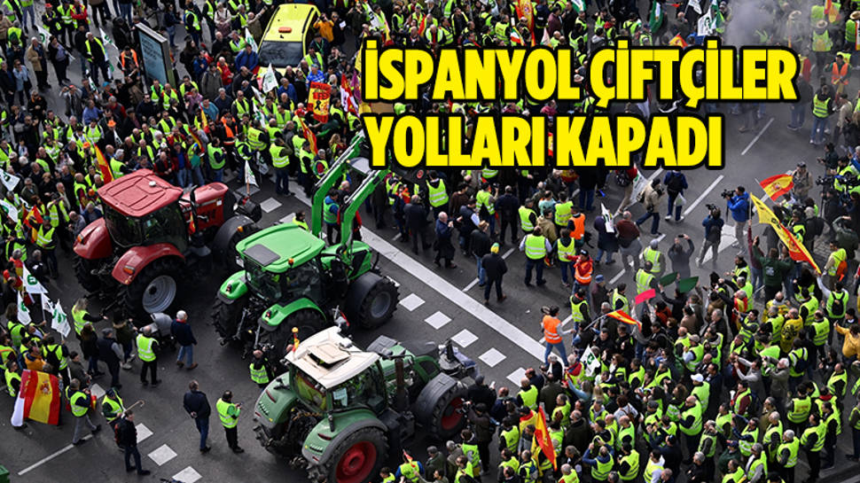 Çiftçiler Madrid'de traktörleriyle yolları kapattı