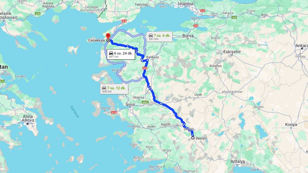 Denizli Çanakkale arası kaç km? Çanakkale Denizli arası kaç saat?