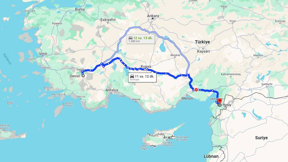 Denizli Hatay arası kaç km? Hatay Denizli arası kaç saat?