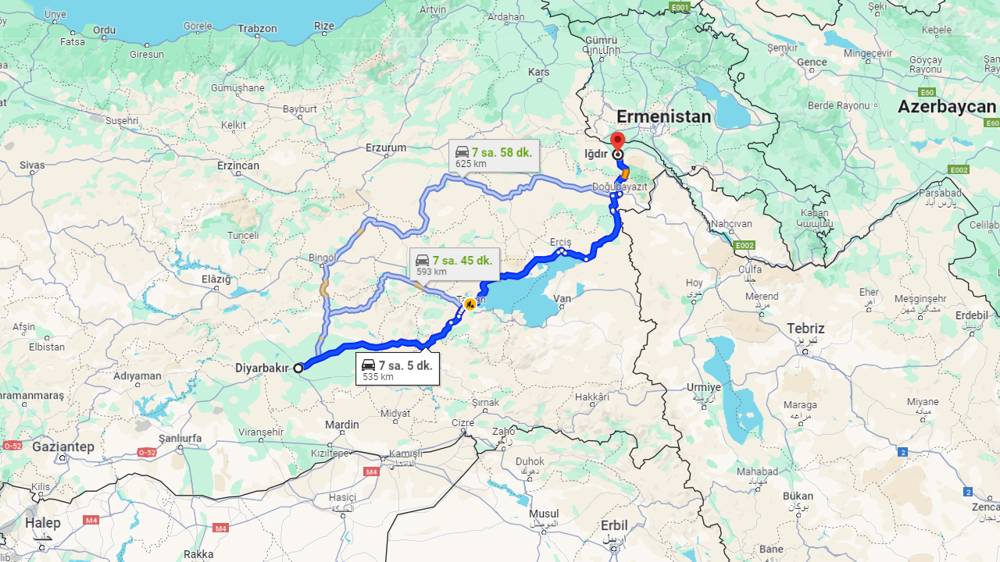 Diyarbakır Iğdır arası kaç km? Iğdır Diyarbakır arası kaç saat?