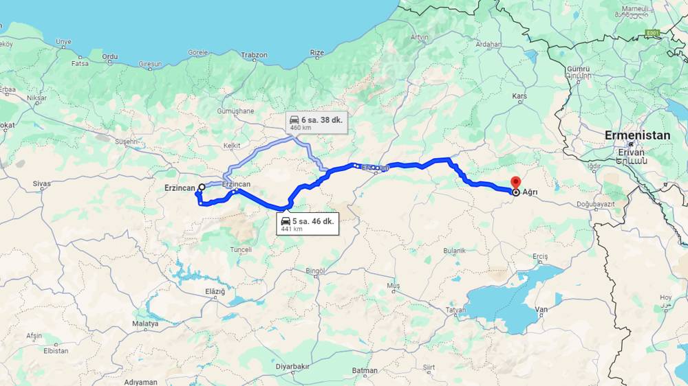 Erzincan Ağrı arası kaç km? Ağrı Erzincan arası kaç saat?