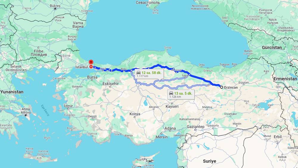 Erzincan İstanbul arası kaç km? İstanbul Erzincan arası kaç saat?