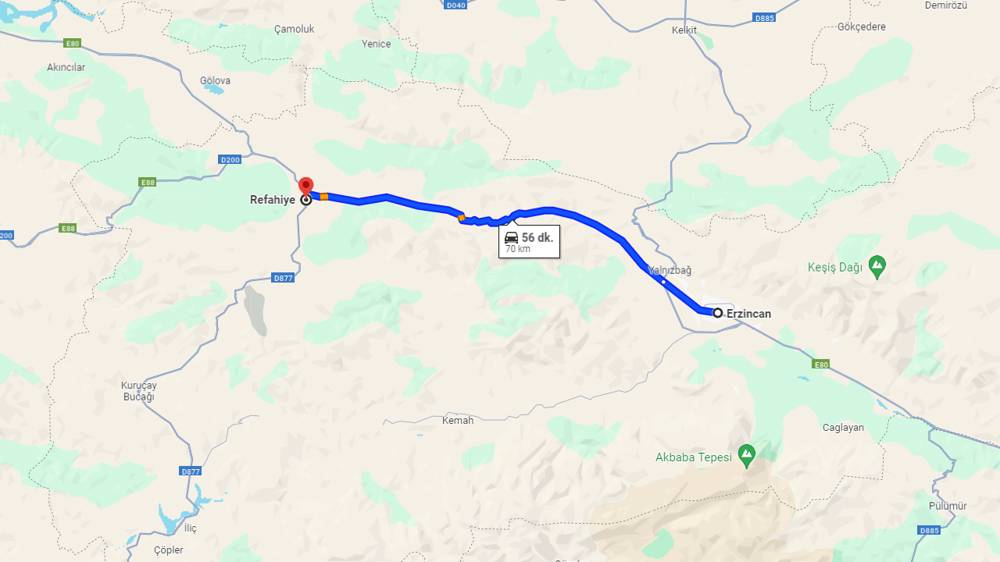 Erzincan Refahiye arası kaç km? Refahiye Erzincan arası kaç saat?