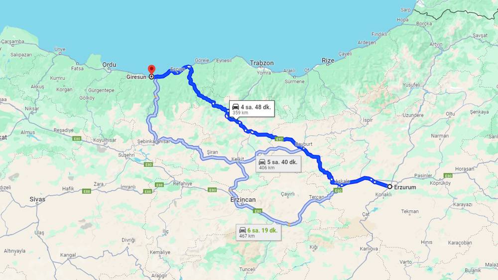 Erzurum Giresun arası kaç km? Giresun Erzurum arası kaç saat?