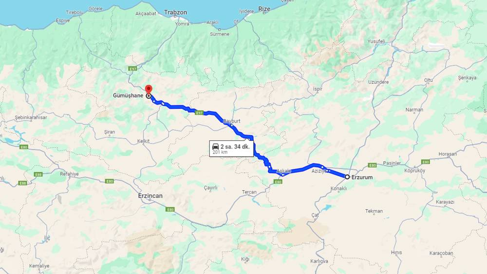 Erzurum Gümüşhane arası kaç km? Gümüşhane Erzurum arası kaç saat?