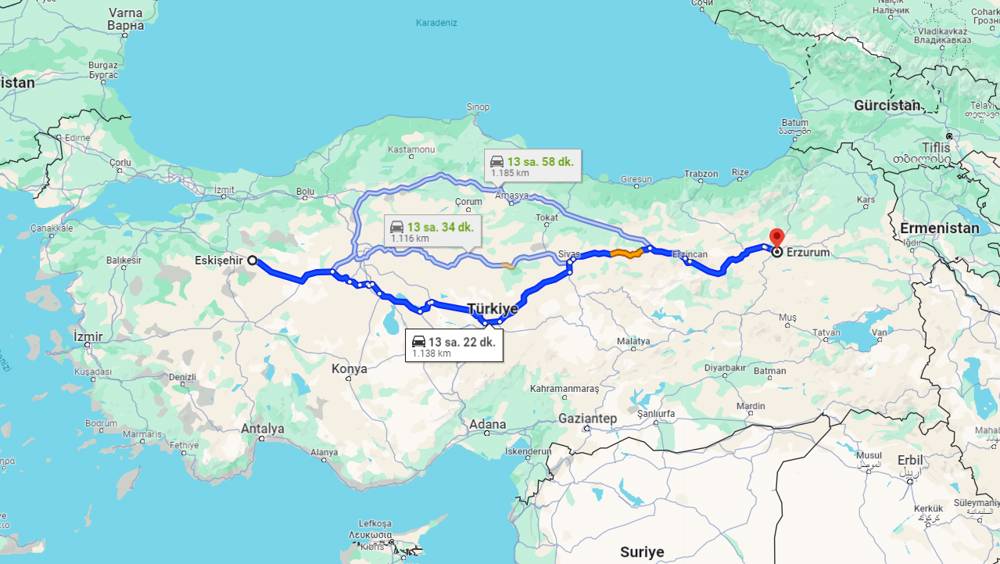 Eskişehir Erzurum arası kaç km? Erzurum Eskişehir arası kaç saat?