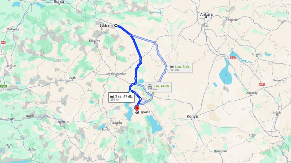 Eskişehir Isparta arası kaç km? Isparta Eskişehir arası kaç saat?