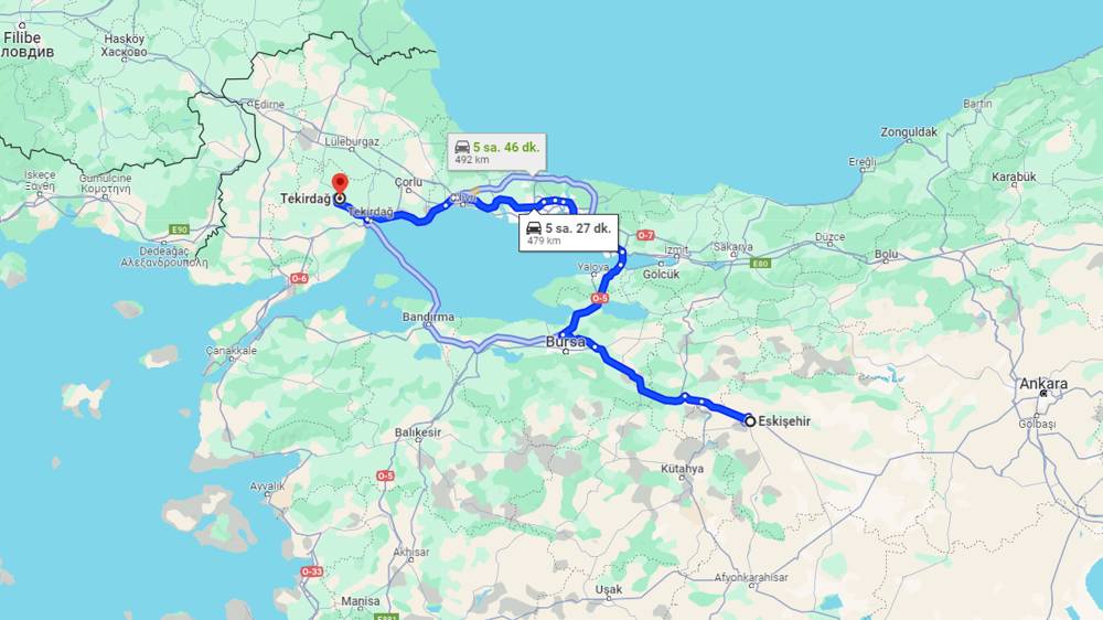 Eskişehir Tekirdağ arası kaç km? Tekirdağ Eskişehir arası kaç saat?