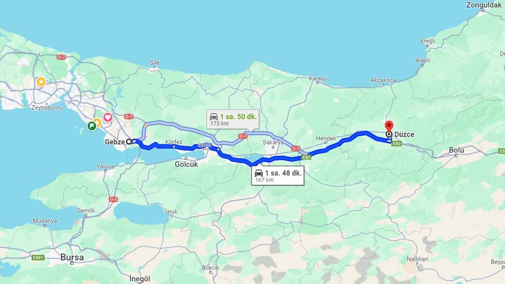 Gebze Düzce arası kaç km? Düzce Gebze arası kaç saat?