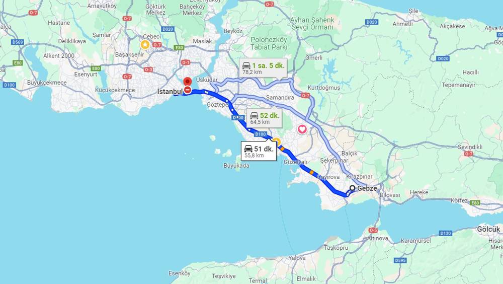 Gebze İstanbul arası kaç km? İstanbul Gebze arası kaç saat?