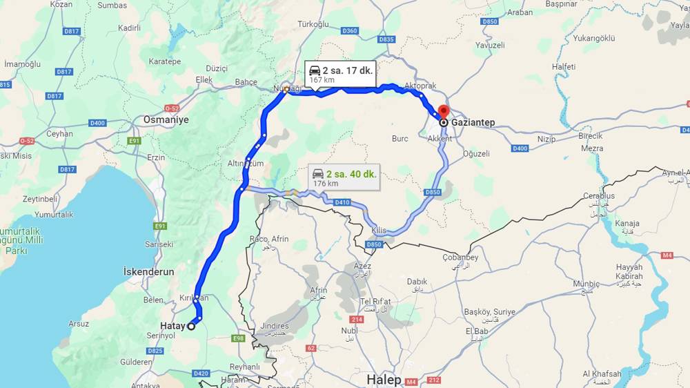 Hatay Gaziantep arası kaç km? Gaziantep Hatay arası kaç saat?