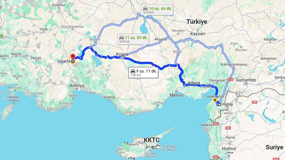 Hatay Isparta arası kaç km? Isparta Hatay arası kaç saat?