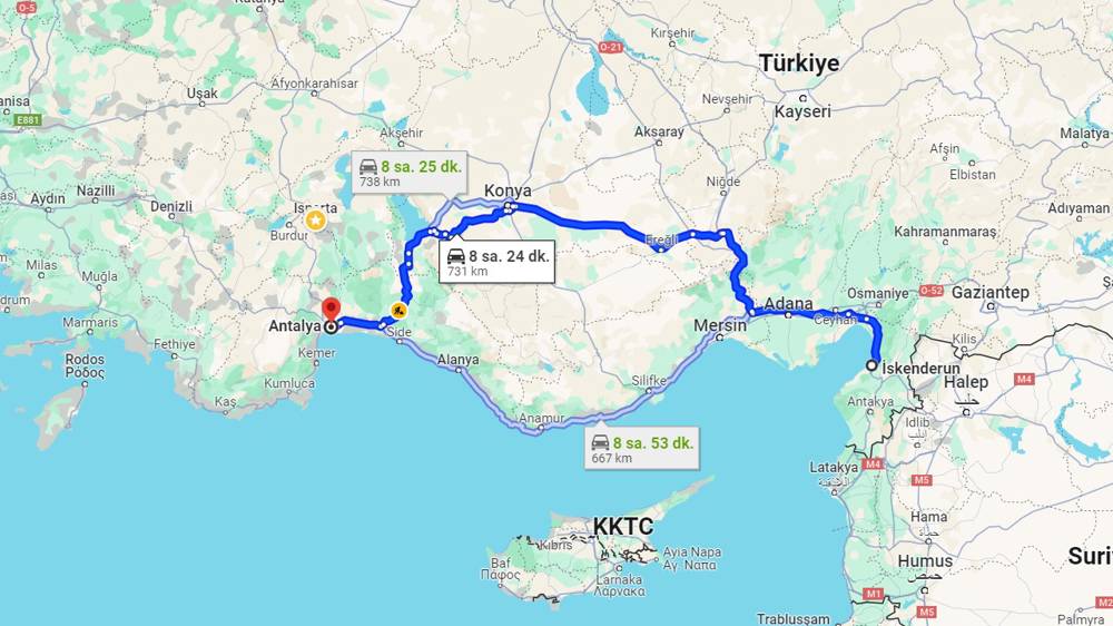 İskenderun Antalya arası kaç km? Antalya İskenderun arası kaç saat?