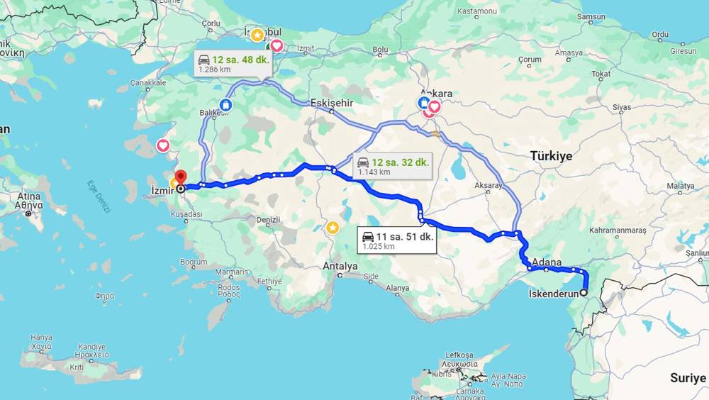 İskenderun İzmir arası kaç km? İzmir İskenderun arası kaç saat?