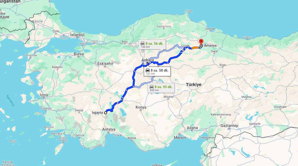 Isparta Amasya arası kaç km? Amasya Isparta arası kaç saat?