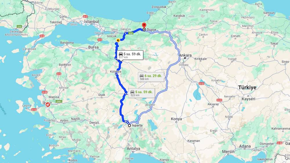 Isparta Düzce arası kaç km? Düzce Isparta arası kaç saat?