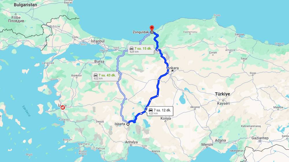 Isparta Zonguldak arası kaç km? Zonguldak Isparta arası kaç saat?