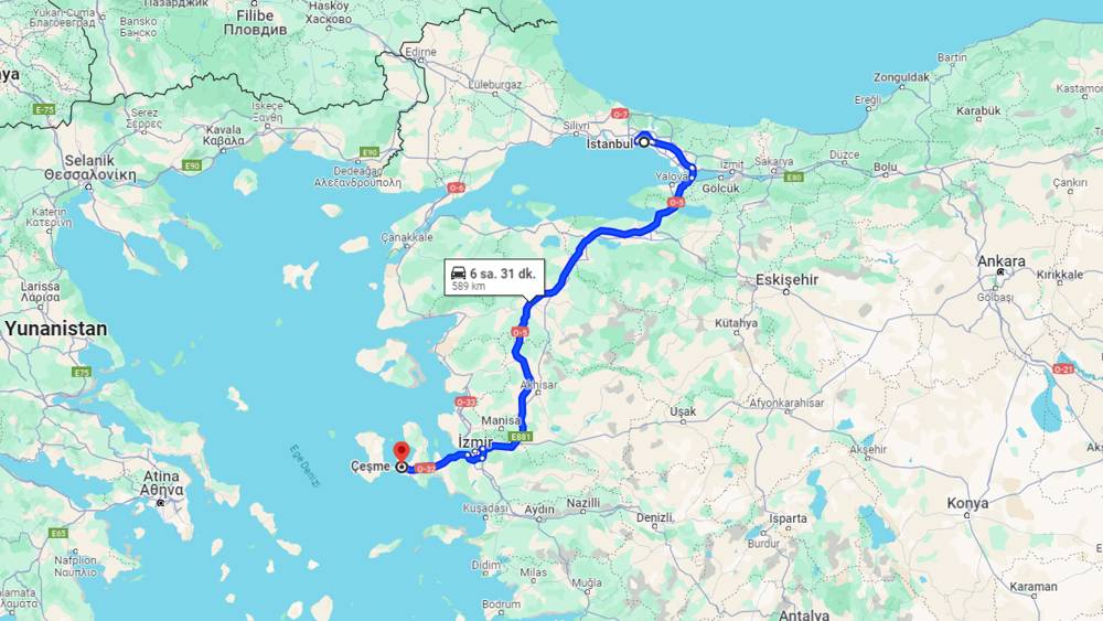 İstanbul Çeşme arası kaç km? Çeşme İstanbul arası kaç saat?