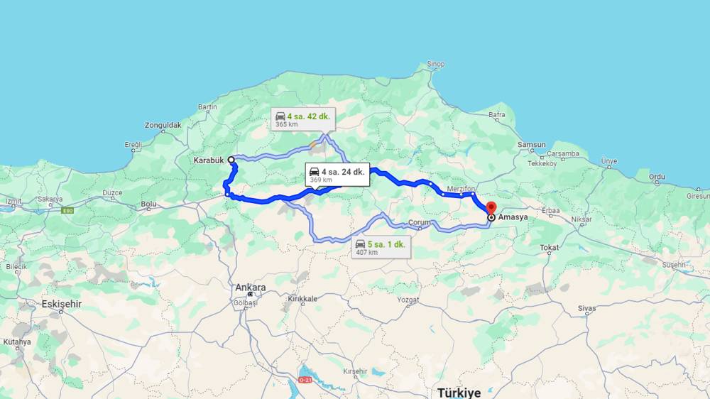 Karabük Amasya arası kaç km? Amasya Karabük arası kaç saat?