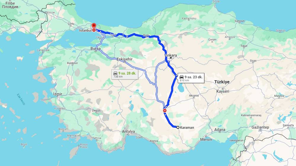 Karaman İstanbul arası kaç km? İstanbul Karaman arası kaç saat?