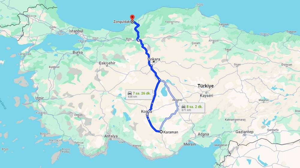 Karaman Zonguldak arası kaç km? Zonguldak Karaman arası kaç saat?