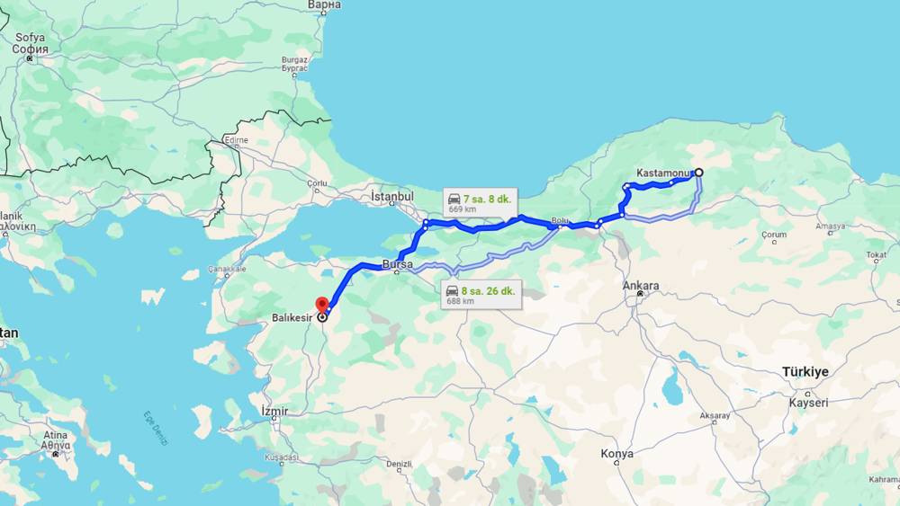 Kastamonu Balıkesir arası kaç km? Balıkesir Kastamonu arası kaç saat?