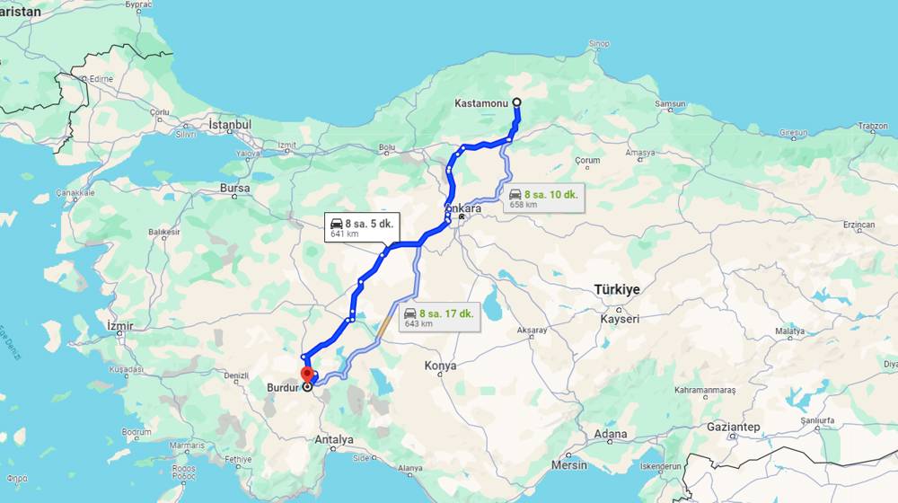 Kastamonu Burdur arası kaç km? Burdur Kastamonu arası kaç saat?