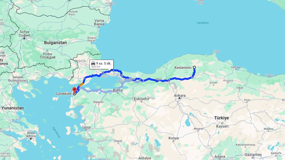 Kastamonu Çanakkale arası kaç km? Çanakkale Kastamonu arası kaç saat?