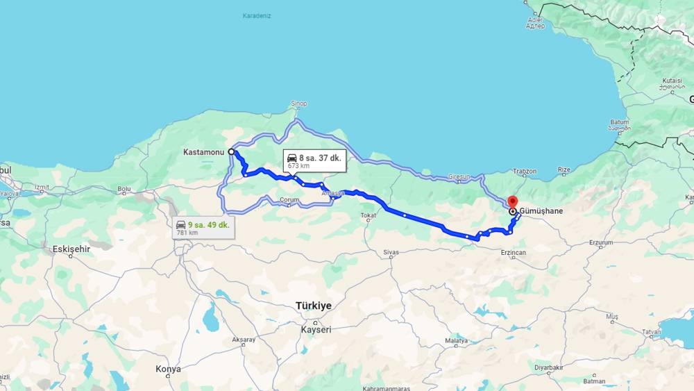 Kastamonu Gümüşhane arası kaç km? Gümüşhane Kastamonu arası kaç saat?