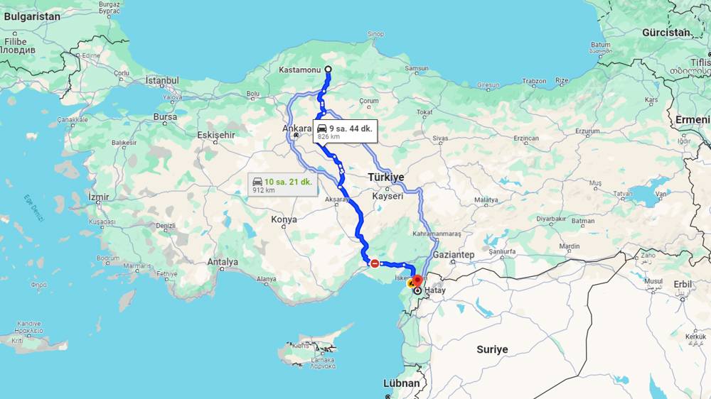 Kastamonu Hatay arası kaç km? Hatay Kastamonu arası kaç saat?