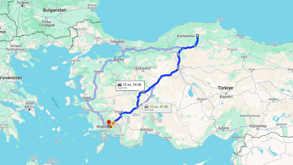 Kastamonu Muğla arası kaç km? Muğla Kastamonu arası kaç saat?