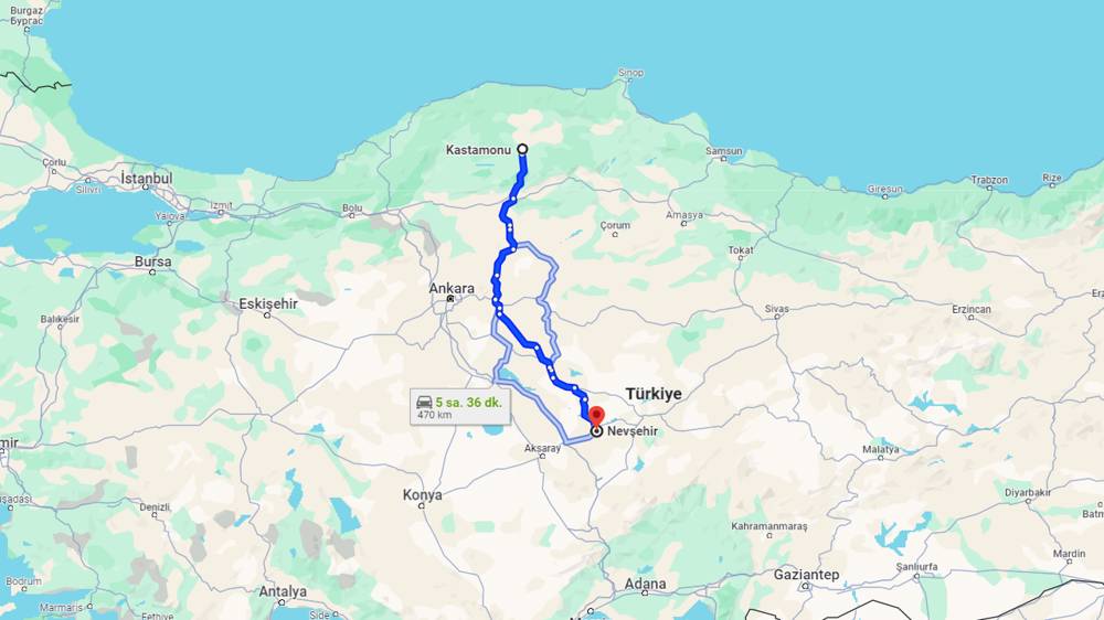 Kastamonu Nevşehir arası kaç km? Nevşehir Kastamonu arası kaç saat?