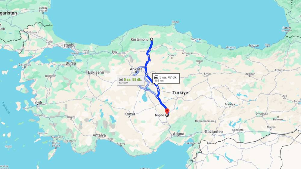 Kastamonu Niğde arası kaç km? Niğde Kastamonu arası kaç saat?