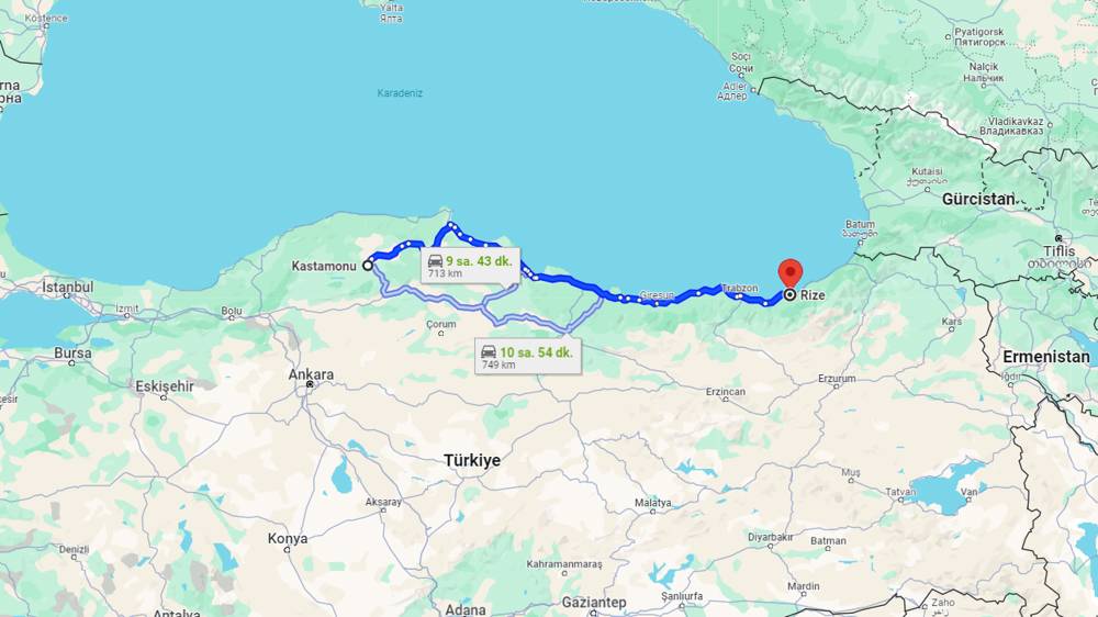 Kastamonu Rize arası kaç km? Rize Kastamonu arası kaç saat?