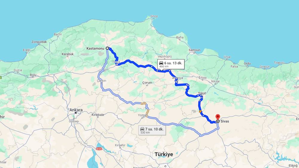 Kastamonu Sivas arası kaç km? Sivas Kastamonu arası kaç saat?