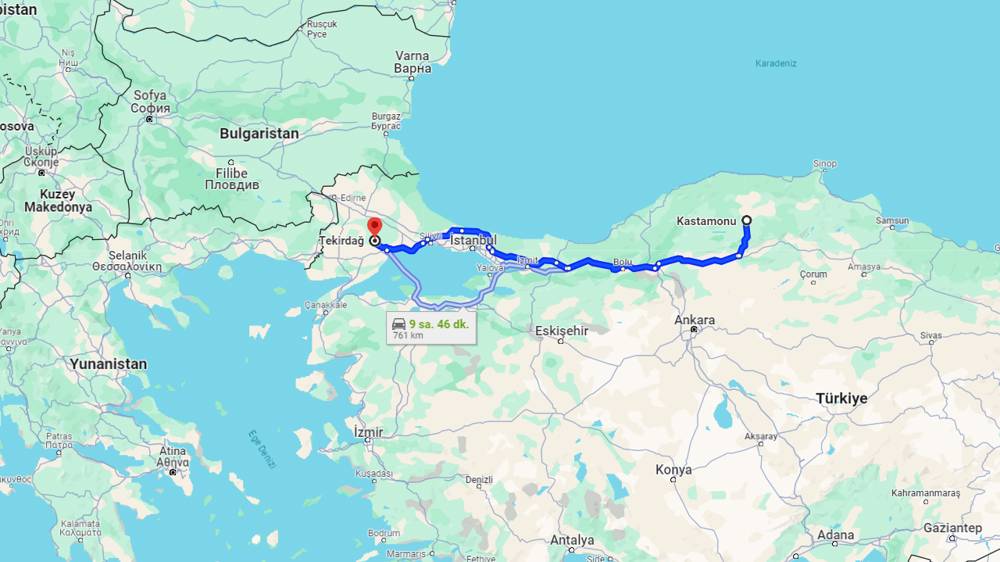 Kastamonu Tekirdağ arası kaç km? Tekirdağ Kastamonu arası kaç saat?