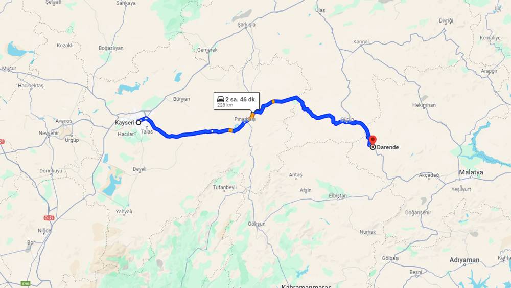 Kayseri Darende arası kaç km? Darende Kayseri arası kaç saat?