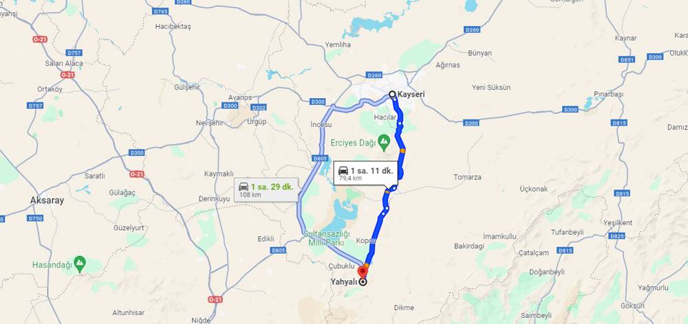 Kayseri Yahyalı arası kaç km? Yahyalı Kayseri arası kaç saat?