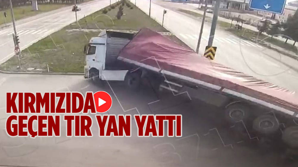 Kırmızıda geçen içecek yüklü TIR yan yattı!