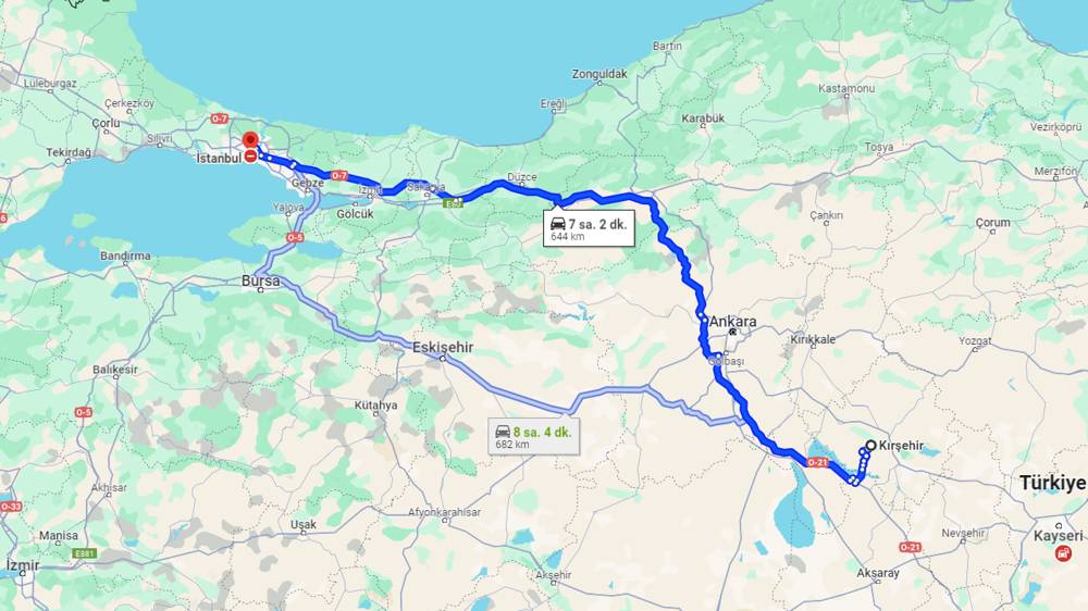 Kırşehir İstanbul arası kaç km? İstanbul Kırşehir arası kaç saat?